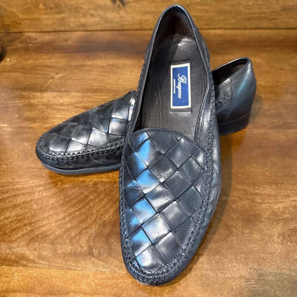 Bragano Crafted in Italy Men's Black Woven Leather Loafers Size 11.5M